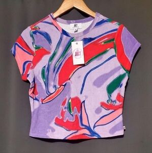 NWT Juicy by Juicy Couture Sz S multicolor swirl terry cloth cropped tee